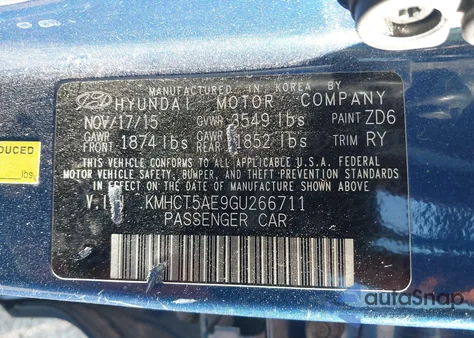 2016 Hyundai Accent Se from USA, damaged, VIN KMHCT5AE9GU266711